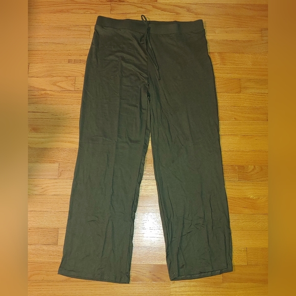 Olive Green Buttery Soft Pajamas Pants Drawstring Waist Lounge Wide Leg 2XL - Picture 2 of 12